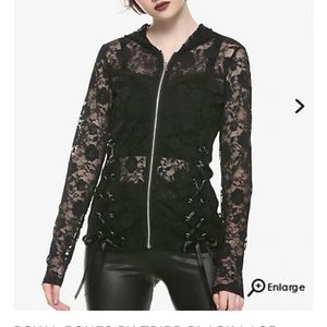 Black Lace Zip Up Hoodie Size XL